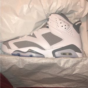 shoes, jordan’s 6s, white and gray, size 8 men’s.